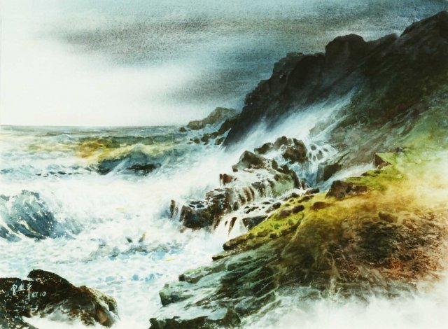 Z092 曾興平---波濤湧現風雲起 水彩 4K 1998 